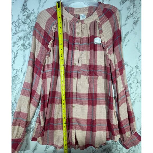 Time And Tru Maternity Pink Plaid Button-Up Top M (8-10) Rayon Blend - Picture 3 of 10